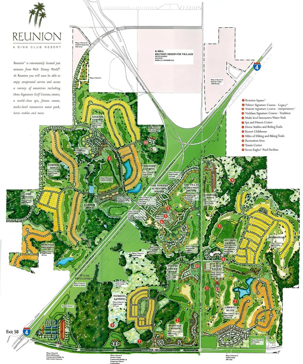 The original site plan and map for Reunion Resort developed by the Ginn Company.